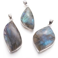 Natural Labradorite Pendants with Brass Findings, Leaf Design — Charms & Pendants