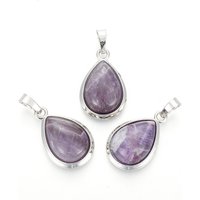 Natural Amethyst Pendants with Brass Findings, Teardrop Shape — Charms & Pendants