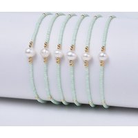 Bracelet ajustable en perles tressées avec perles japonaises et perle — Bracelet Femme