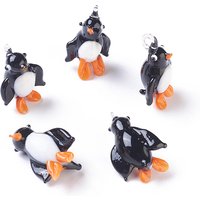 Handmade Lampwork Penguin Pendant, Black, 24-32x17-20x12-20mm