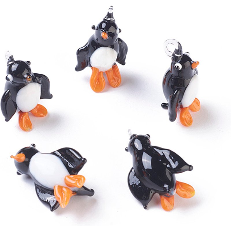 Handmade Lampwork Penguin Pendant, Black, 24-32x17-20x12-20mm — Charms & Pendants