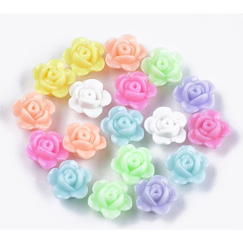 Perles Acryliques Opaques en Fleur, Couleurs Mélangées, 12x12.5x7.5mm — Perles à bijoux