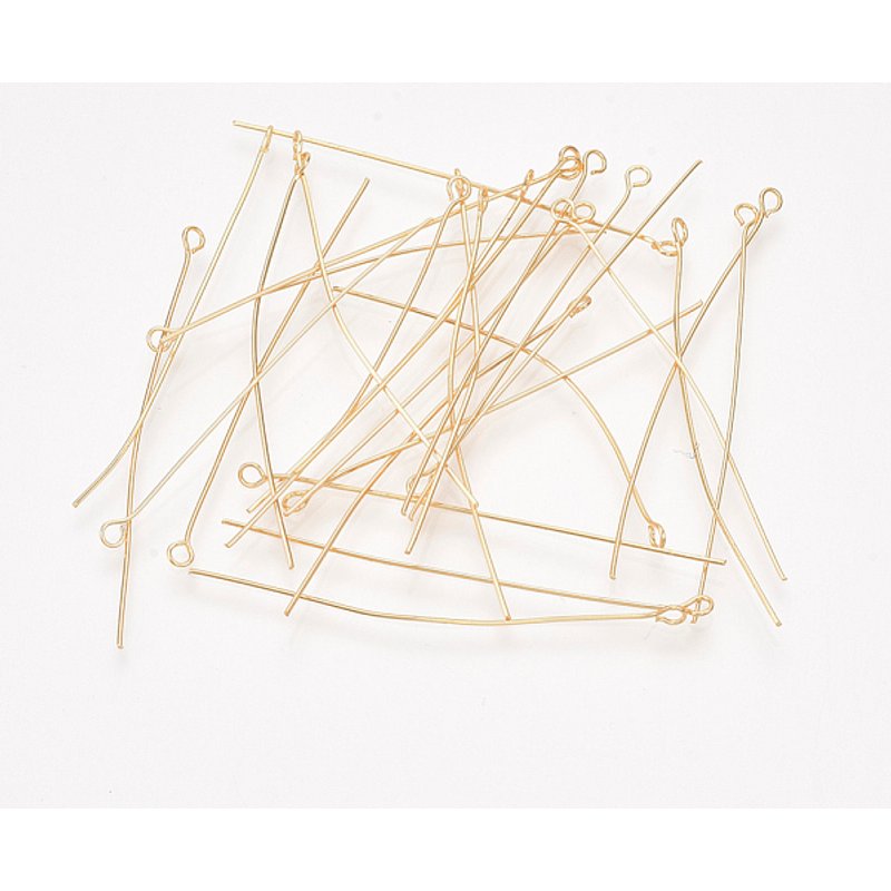Goupilles à œil en laiton, plaquées or 18K, 50mm de long, trou de 1.6mm — Accessoires pour bijoux