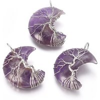 Natural Amethyst Tree of Life Wire Wrapped Pendant with Brass Findings