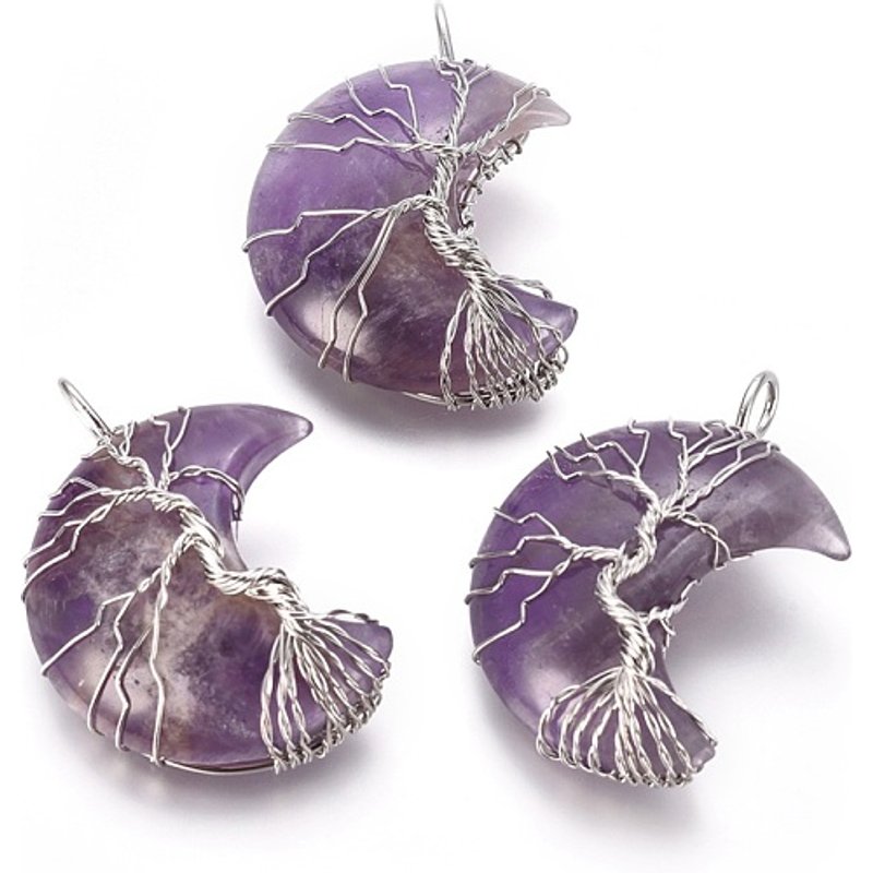 Natural Amethyst Tree of Life Wire Wrapped Pendant with Brass Findings — Charms & Pendants