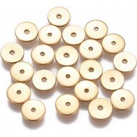 Perles Espaceuses en Acier Inoxydable 304, Ronde Plate, Dorée — Perles à bijoux