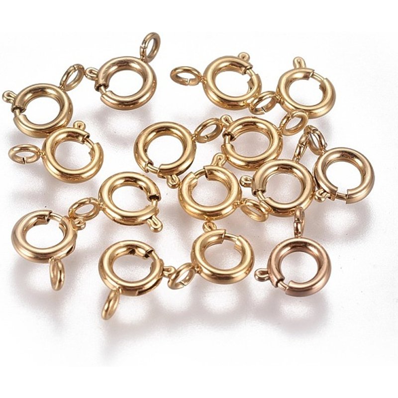 Ion Plating 304 Stainless Steel Spring Ring Clasps, Golden — Jewelry Findings