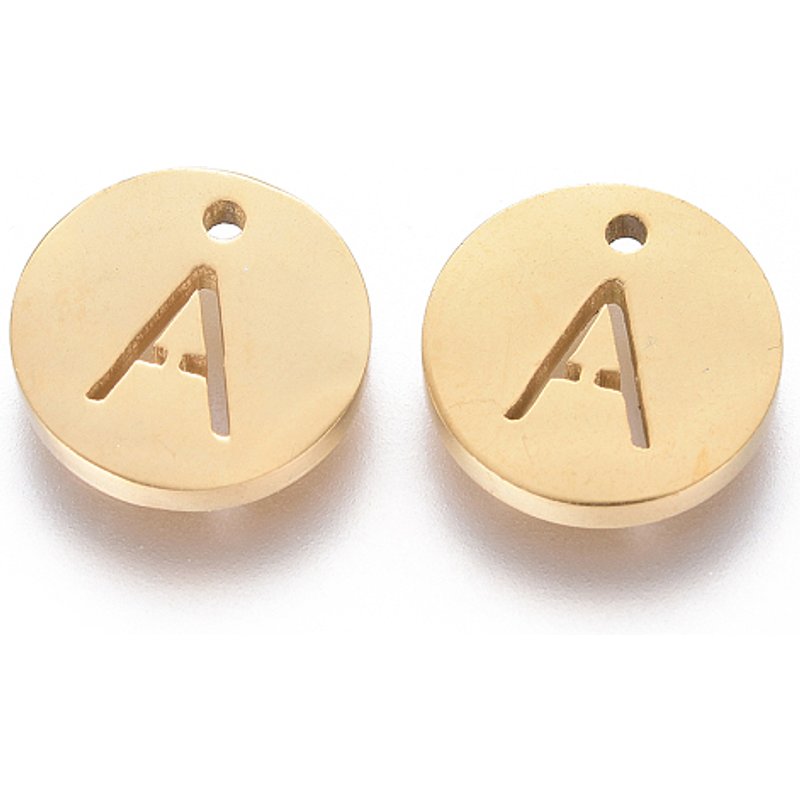 Charm en Acier Inoxydable Plat Rond - Lettre A — Breloques et pendentifs