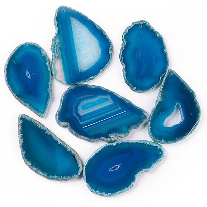 Pendants en Agate Naturelle - Tranches et Nuggets Teints Bleu Ciel Profond — Breloques et pendentifs