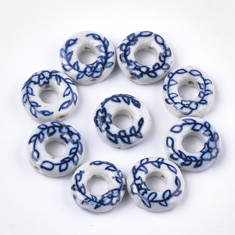 Handmade Porcelain Bead Frame Beads, Blue and White, Marine Blue — Jewelry Beads