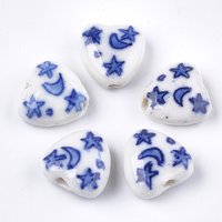 Perles en Porcelaine Bleue et Blanche en Forme de Coeur avec Lune et Étoile — Perles à bijoux