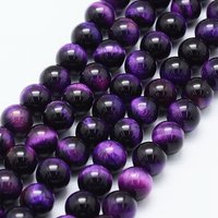 Brins de perles en œil de tigre naturel, teint bleu violet, 8 mm, 48 pcs — Perles à bijoux