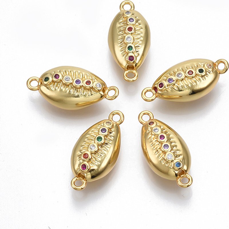Brass Micro Pave Cubic Zirconia Cowrie Shell Links Connectors — Jewelry Findings