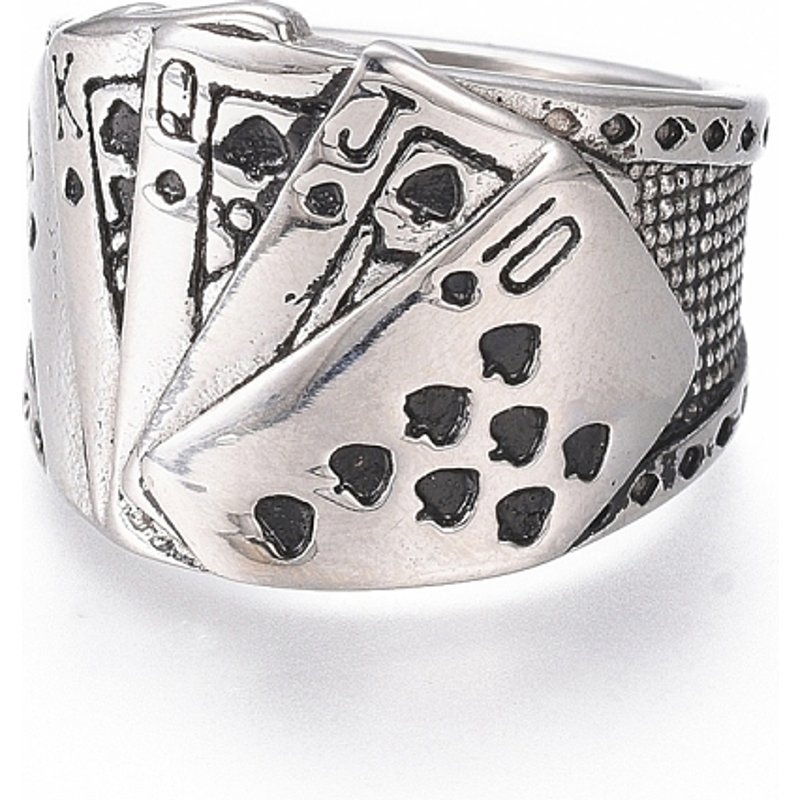 Bagues larges en acier inoxydable 304 en argent antique, tailles 7-12 — Bijoux fantaisie