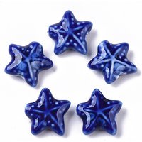 Handmade Porcelain Starfish Beads in Medium Blue — Jewelry Beads