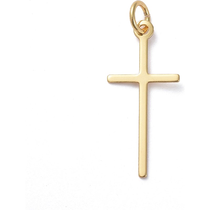 Pendentif Croix en Laiton, Plaqué Or 18K, 23x10.5mm — Breloques et pendentifs
