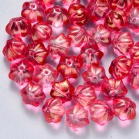 Perles en verre transparentes avec poudre pailletée, fleur, cramoisi — Perles à bijoux