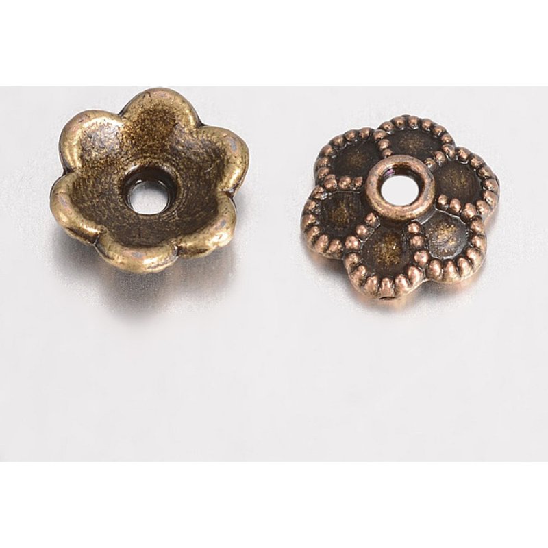 Capsules de Perles en Alliage, Fleurs à 6 Pétales, Bronze Antique — Accessoires pour bijoux