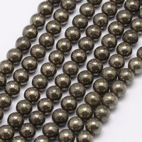 Natural Pyrite Beads Strands, Round, Dark Khaki, 6mm, 15 inch — Jewelry Beads