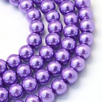 Brins de perles rondes en verre perlé peint, violet moyen
