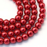 Brins de perles rondes en verre perlé peint, FireBrick — Perles à bijoux