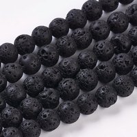 Brins de perles en lave naturelle, rondes, noires, 6mm, 15.5 pouces — Perles à bijoux