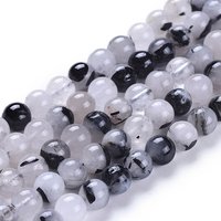 Brins de perles en quartz tourmaliné naturel et quartz rutile noir