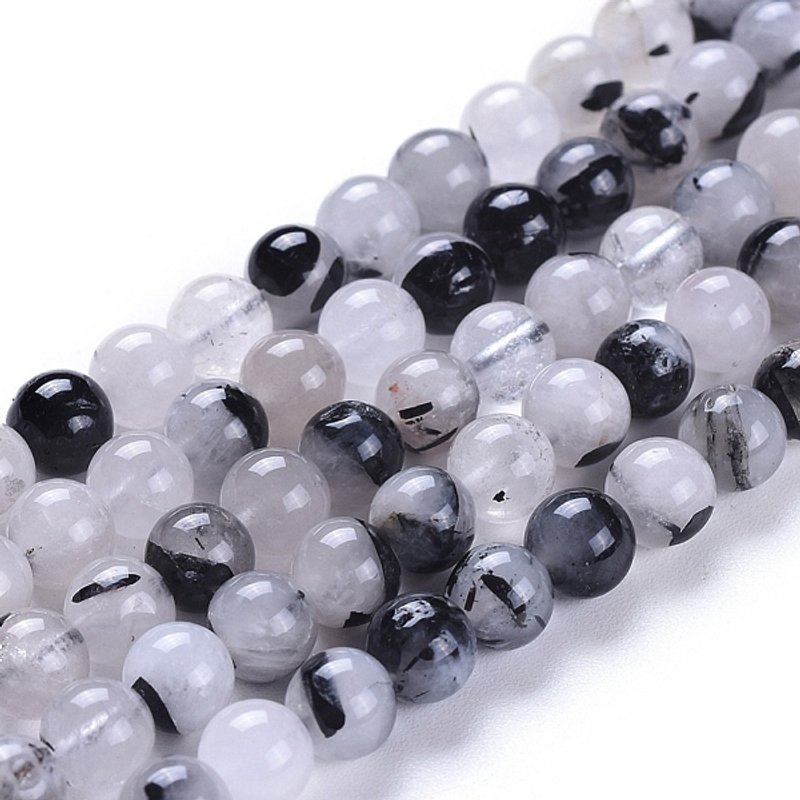 Natural Tourmalinated Quartz/Black Rutilated Quartz Beads Strands — Jewelry Beads