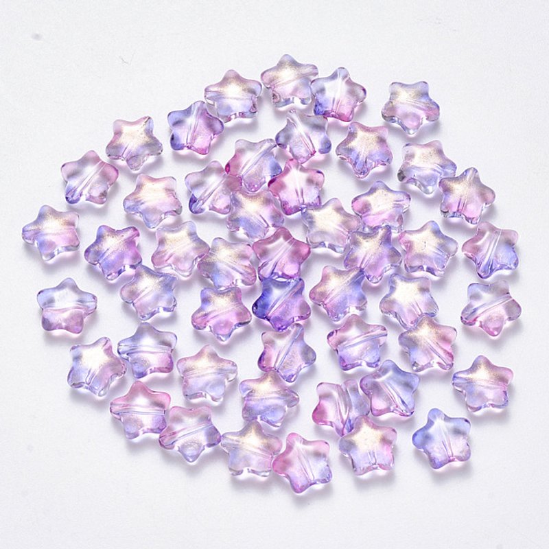 Spray Painted Glass Beads with Glitter Powder, Star, Lilac — Jewelry Beads