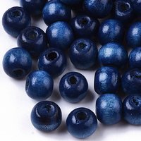 Perles en bois naturel teintées, rondes, sans plomb, bleu marine, 10x9mm — Perles à bijoux