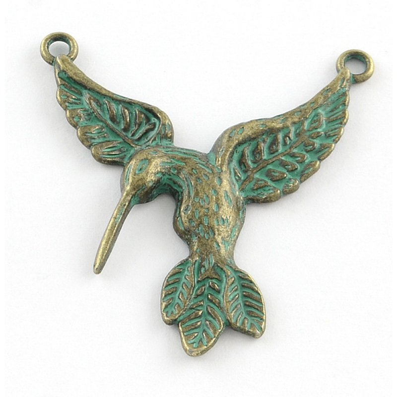 Hummingbird Zinc Alloy Charm Pendant - Antique Bronze & Green Patina — Charms & Pendants
