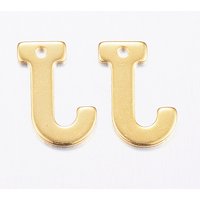 304 Stainless Steel Letter J Charm, 18K Gold Plated