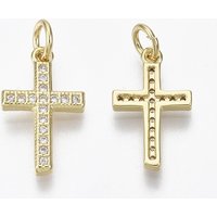 Brass Micro Pave Cubic Zirconia Cross Charm with Jump Ring — Charms & Pendants