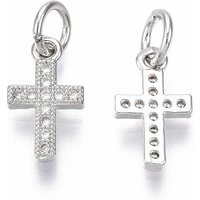 Brass Micro Pave Cubic Zirconia Tiny Cross Charms with Jump Ring