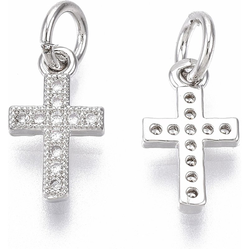 Brass Micro Pave Cubic Zirconia Tiny Cross Charms with Jump Ring — Charms & Pendants