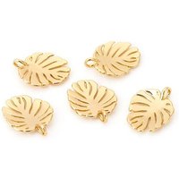 Brass Tropical Leaf Charms, Monstera Leaf, 18K Gold Plated — Charms & Pendants