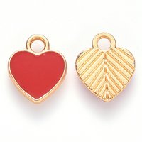 Alloy Enamel Heart Charm in Light Gold and Red