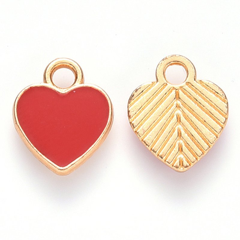 Alloy Enamel Heart Charm in Light Gold and Red — Charms & Pendants