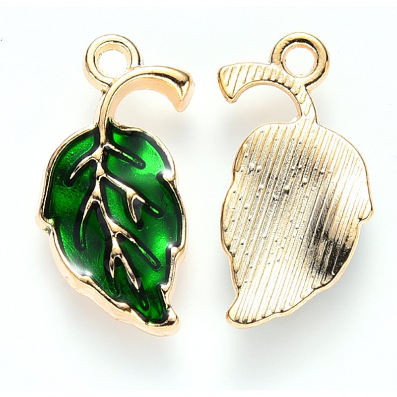 Alloy Enamel Leaf Pendant in Light Gold and Green — Charms & Pendants