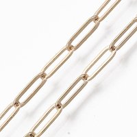 Chaînes en laiton en forme de trombone, ovale plat, soudées, plaquées or 16K — Chaînes, fils et cordons