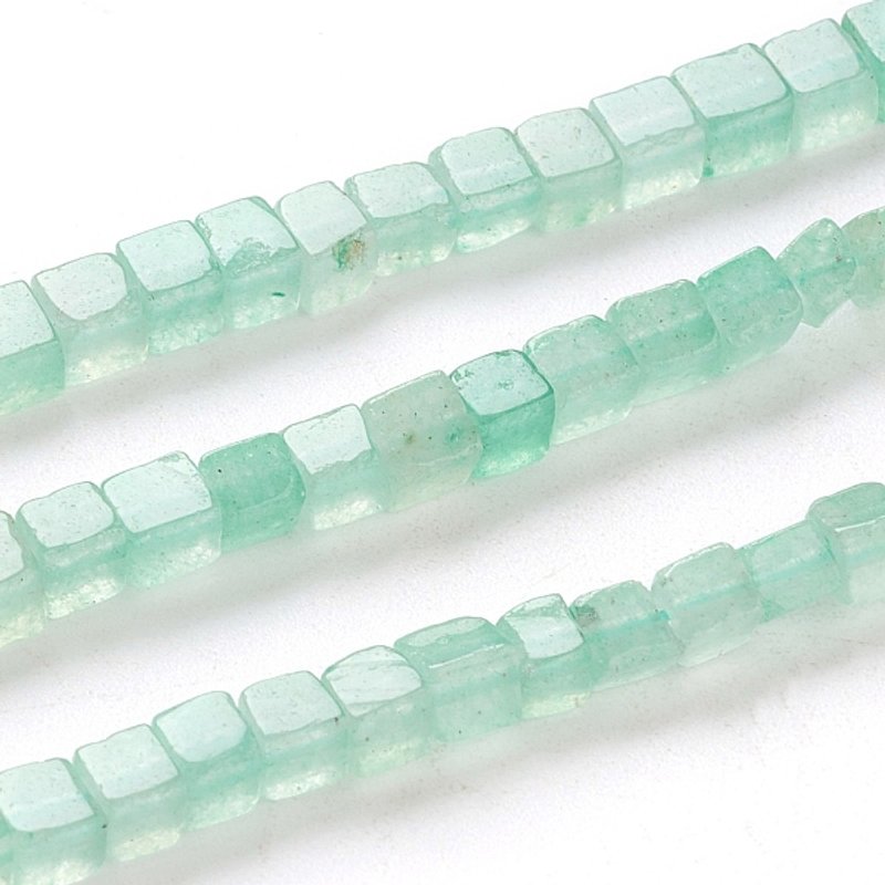 Fils de perles d'aventurine verte naturelle, cube, 4mm, 93pcs/fils — Perles à bijoux
