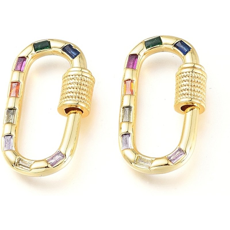 Brass Micro Pave Cubic Zirconia Screw Carabiner Lock Charms — Jewelry Findings
