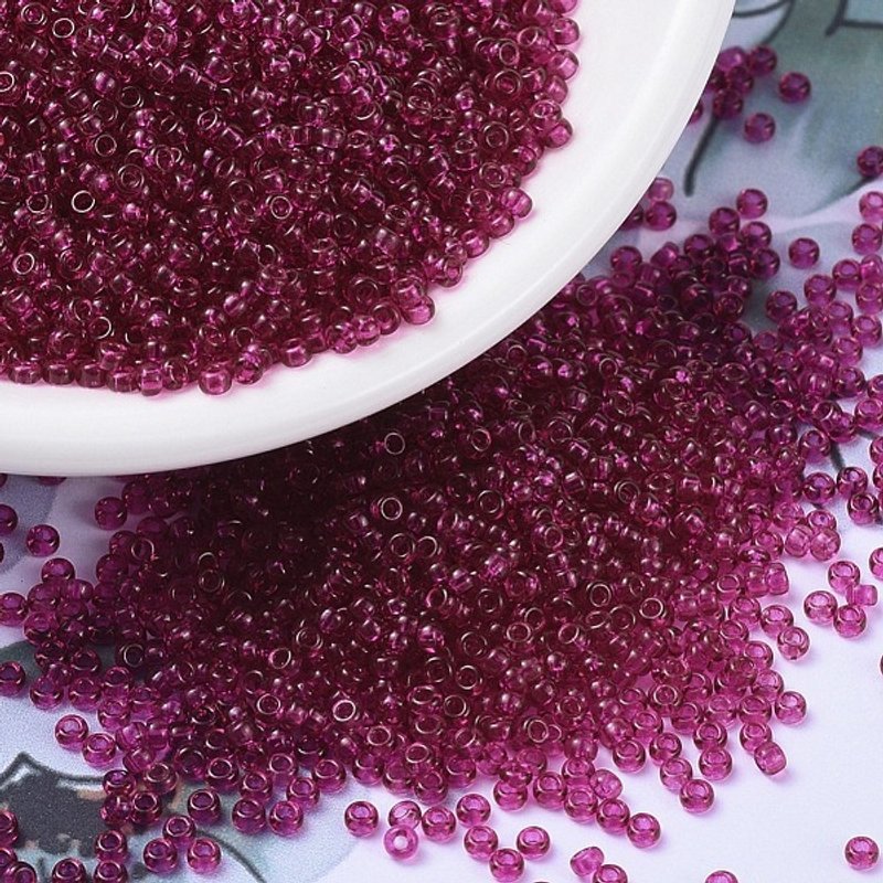Perles Rocailles Miyuki, Perles de Verre Japonaises, Fuchsia Transparent — Perles à bijoux