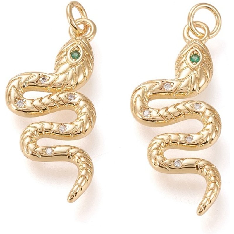 Brass Micro Pave Cubic Zirconia Snake Pendants with Jump Rings — Charms & Pendants