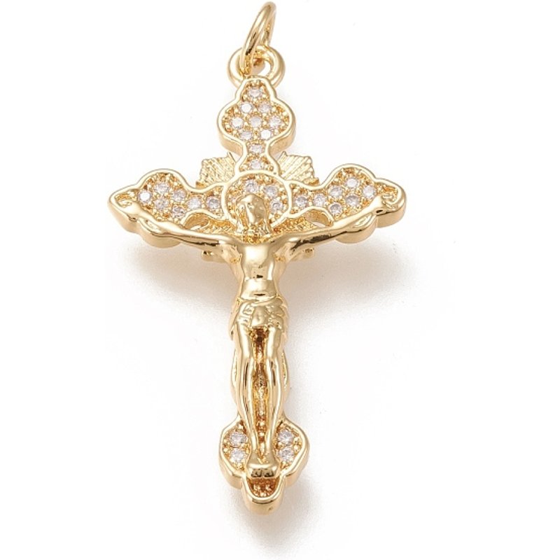 Brass Micro Pave Clear Cubic Zirconia Crucifix Pendants — Charms & Pendants