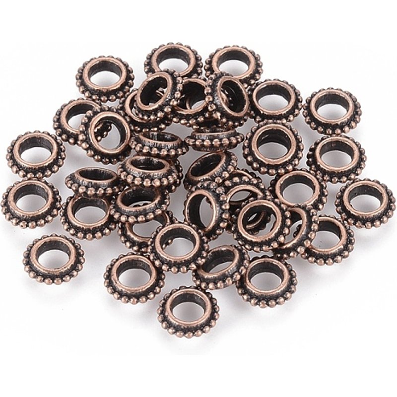 Perles Intercalaires en Alliage de Style Tibétain, Donut, Cuivre Rouge, 8x2.5mm — Perles à bijoux