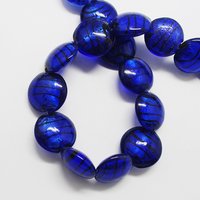 Handmade Silver Foil Glass Beads, Flat Round, Blue, 20mm — Jewelry Beads