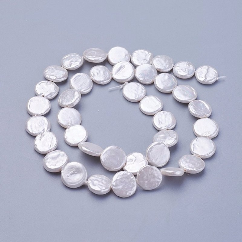 Fils de perles en coquillage, rondes plates, neige, 10-13,5mm, 15,55-15,94 pouces — Perles à bijoux