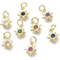 Brass Micro Pave Cubic Zirconia Star Pendants with Jump Rings