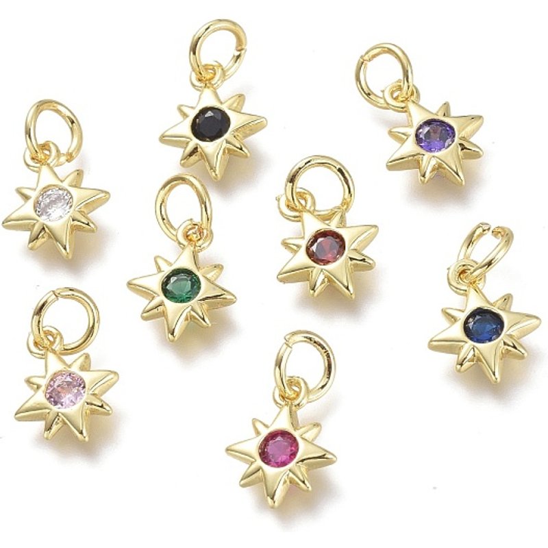 Brass Micro Pave Cubic Zirconia Star Pendants with Jump Rings — Charms & Pendants